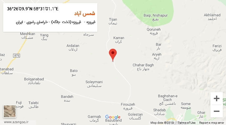 روستای شمس آباد بر روی نقشه