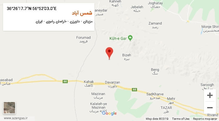 روستای شمس آباد بر روی نقشه