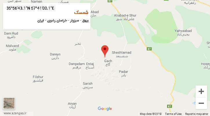 روستای شمسک بر روی نقشه