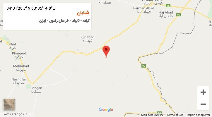 روستای شنایان بر روی نقشه
