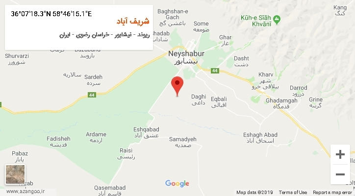 روستای شریف آباد بر روی نقشه