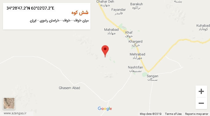 روستای شش کوه بر روی نقشه