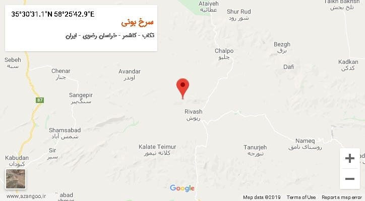 روستای سرخ بونی بر روی نقشه