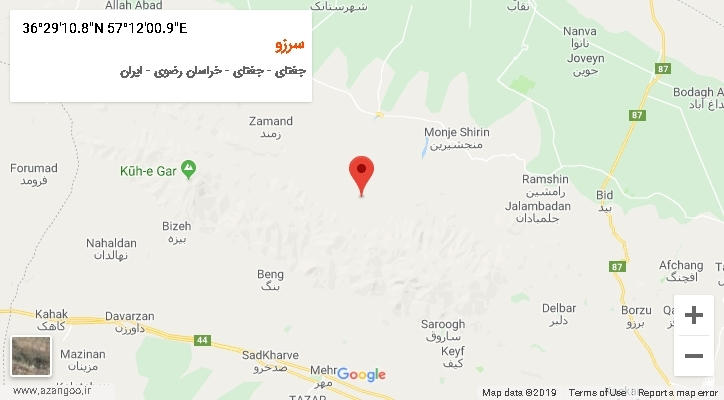 روستای سرزو بر روی نقشه