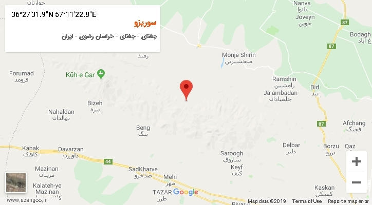 روستای سوریزو بر روی نقشه