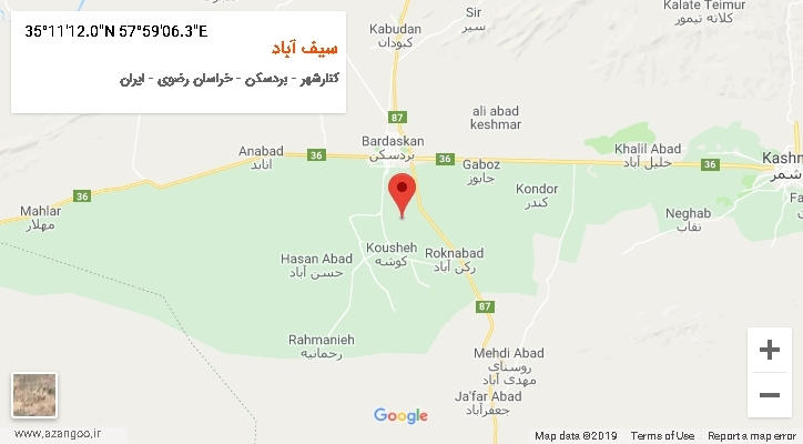 روستای سیف آباد بر روی نقشه