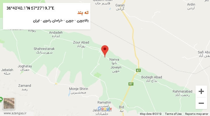 روستای ته بند بر روی نقشه