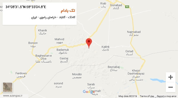 روستای تک بادام بر روی نقشه