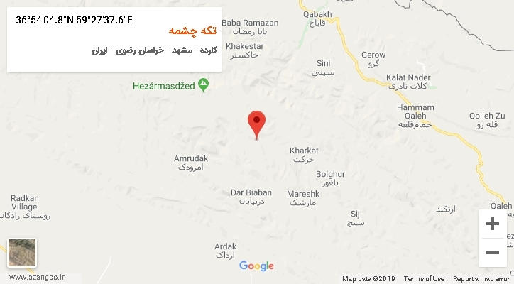 روستای تکه چشمه بر روی نقشه