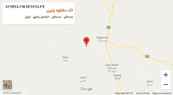 روستای تک مشکوه پایین بر روی نقشه