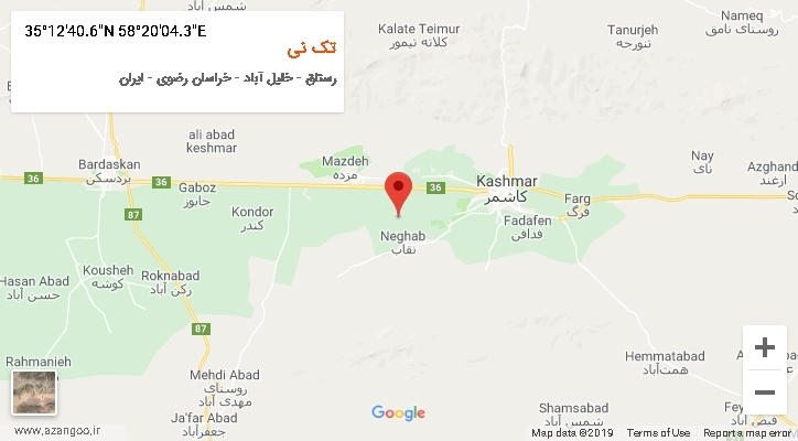 روستای تک نی بر روی نقشه