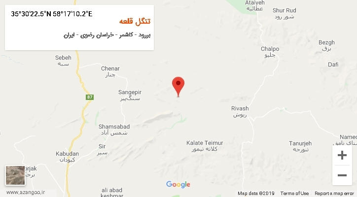 روستای تنگل قلعه بر روی نقشه