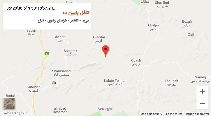 روستای تنگل پایین ده بر روی نقشه