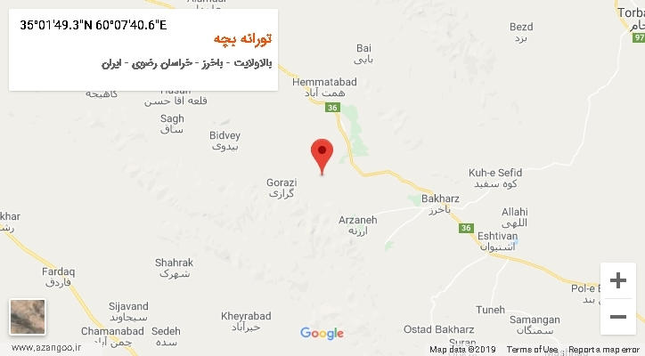 روستای تورانه بچه بر روی نقشه