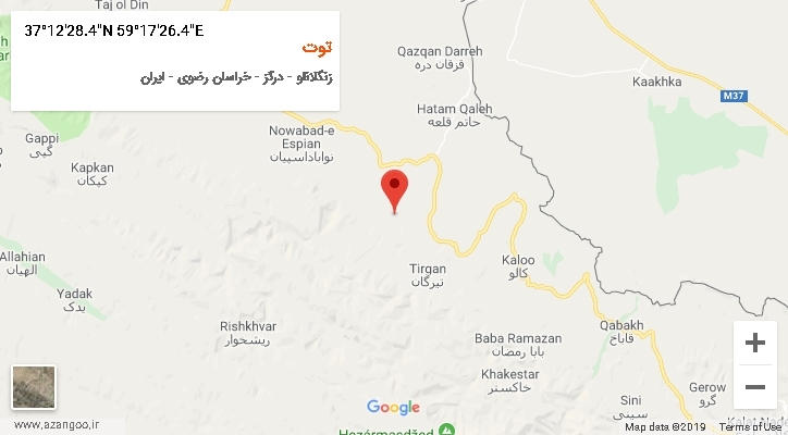 روستای توت بر روی نقشه