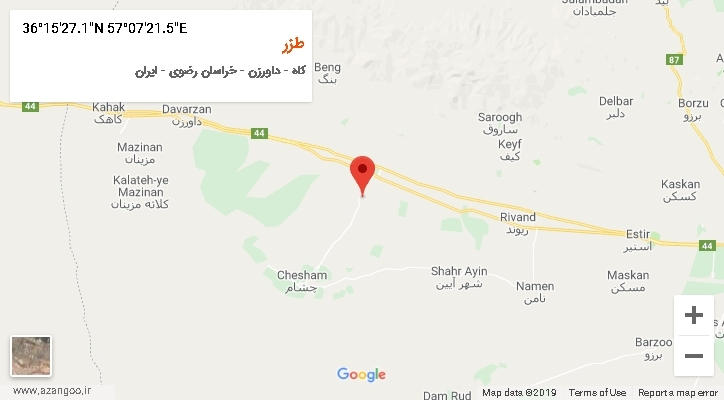 روستای طزر بر روی نقشه