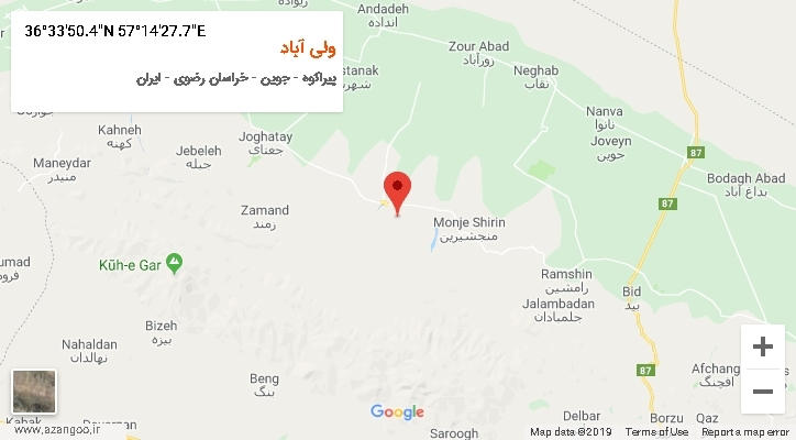 روستای ولی آباد بر روی نقشه
