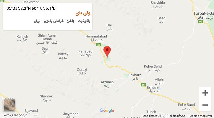 روستای ولی بای بر روی نقشه