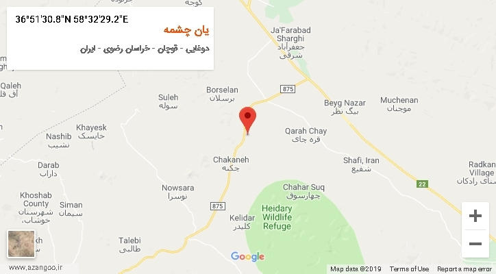 روستای یان چشمه بر روی نقشه