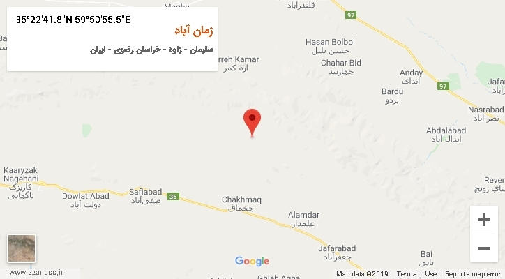 روستای زمان آباد بر روی نقشه