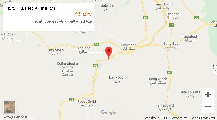 روستای زمان آباد بر روی نقشه