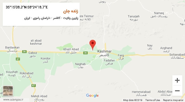 روستای زنده جان بر روی نقشه