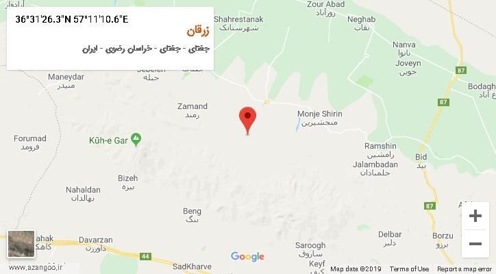روستای زرقان بر روی نقشه