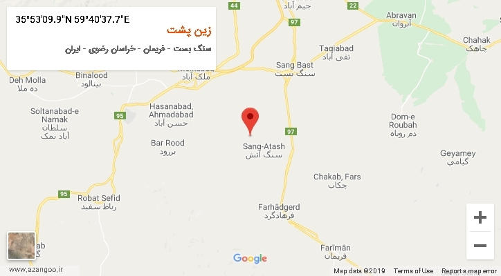روستای زین پشت بر روی نقشه