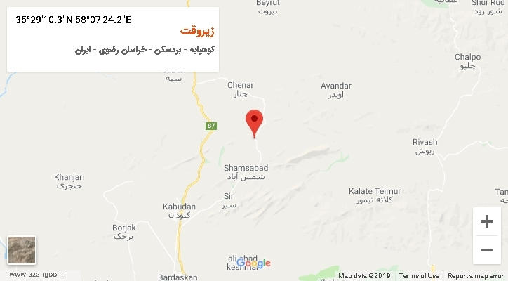 روستای زیروقت بر روی نقشه