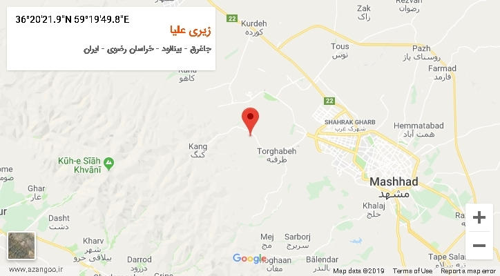 روستای زیری علیا بر روی نقشه