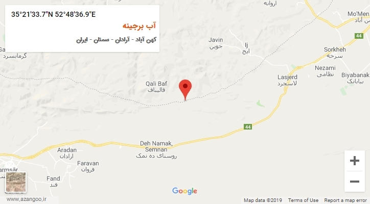 روستای آب برجینه بر روی نقشه