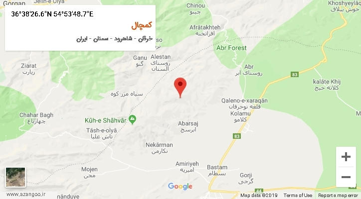 روستای کمچال بر روی نقشه