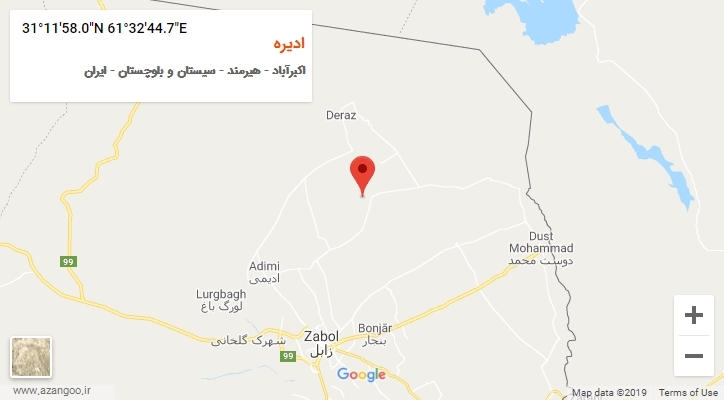 روستای ادیره بر روی نقشه