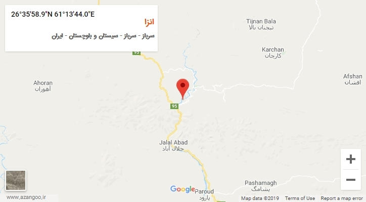 روستای انزا بر روی نقشه