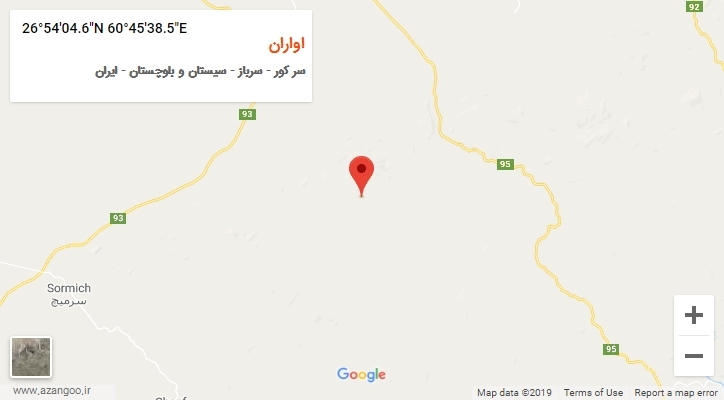 روستای اواران بر روی نقشه