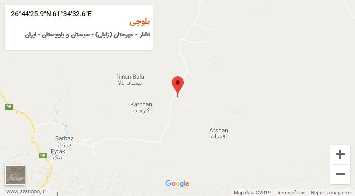 روستای بلوچی بر روی نقشه