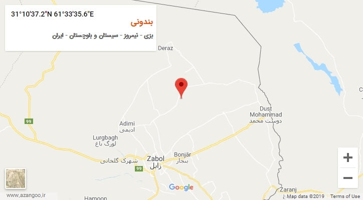 روستای بندونی بر روی نقشه