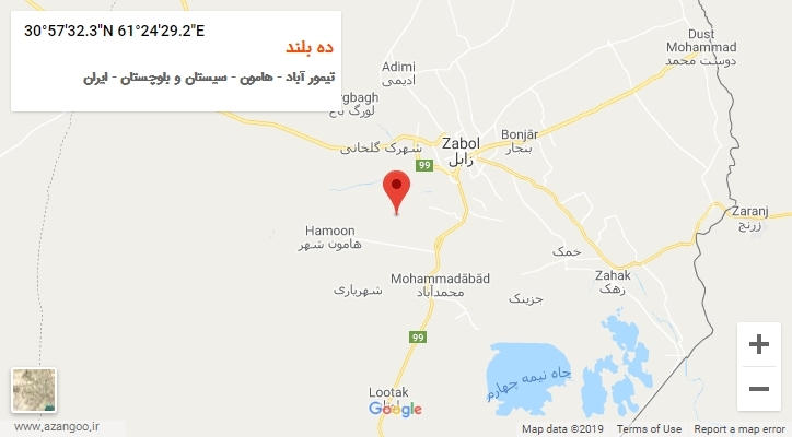 روستای ده بلند بر روی نقشه