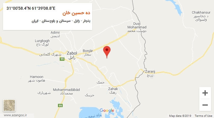 روستای ده حسین خان بر روی نقشه