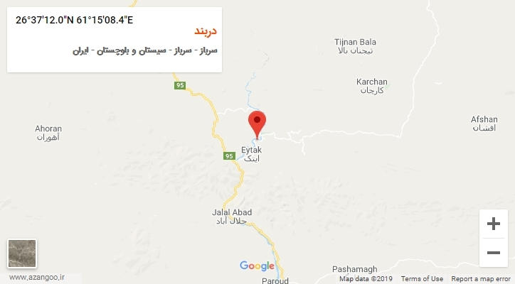 روستای دربند بر روی نقشه