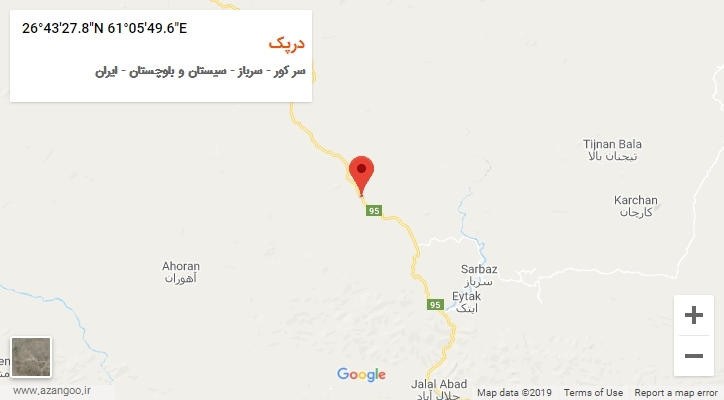 روستای درپک بر روی نقشه