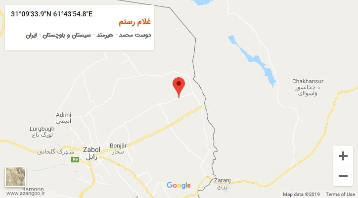 روستای غلام رستم بر روی نقشه