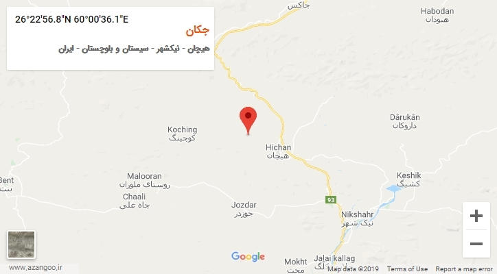 روستای جکان بر روی نقشه