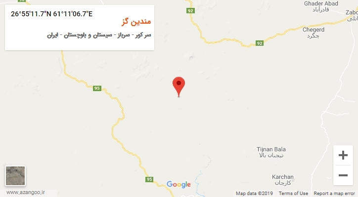 روستای مندین گز بر روی نقشه