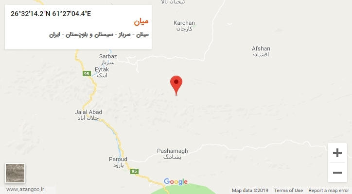 روستای میان بر روی نقشه