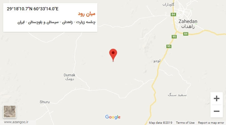 روستای میان رود بر روی نقشه