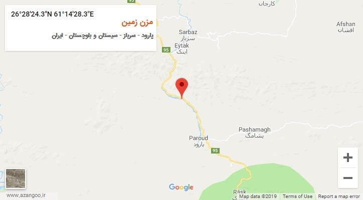 روستای مزن زمین بر روی نقشه