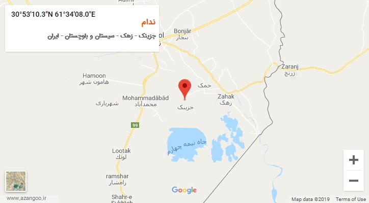 روستای ندام بر روی نقشه