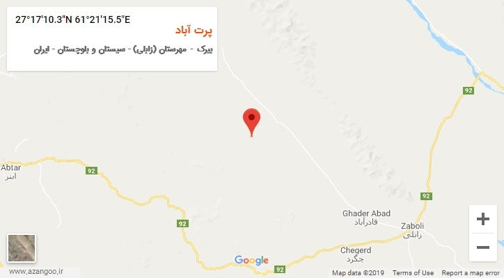 روستای پرت آباد بر روی نقشه