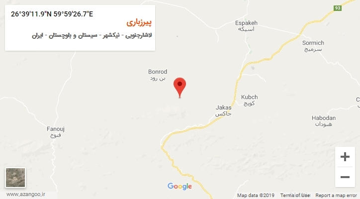 روستای پیرزباری بر روی نقشه